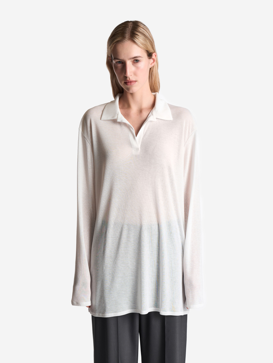 Тонкий трикотажный лонгслив поло, фото 2