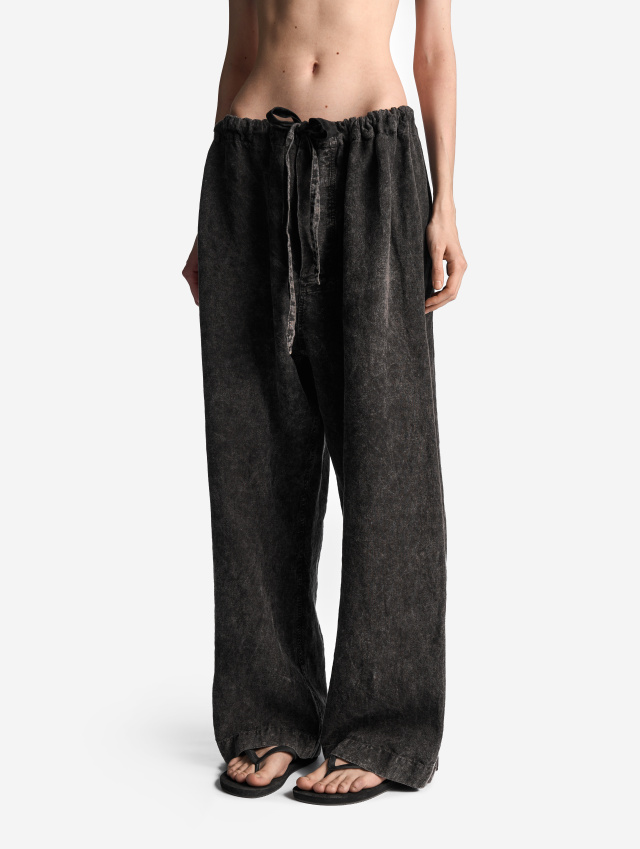 Брюки на шнурке из вареного льна