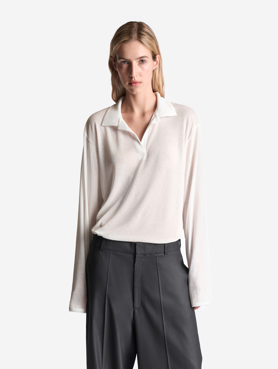 Тонкий трикотажный лонгслив поло, фото 5