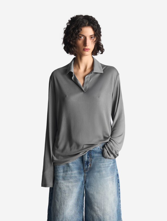 Тонкое трикотажное поло-лонгслив 